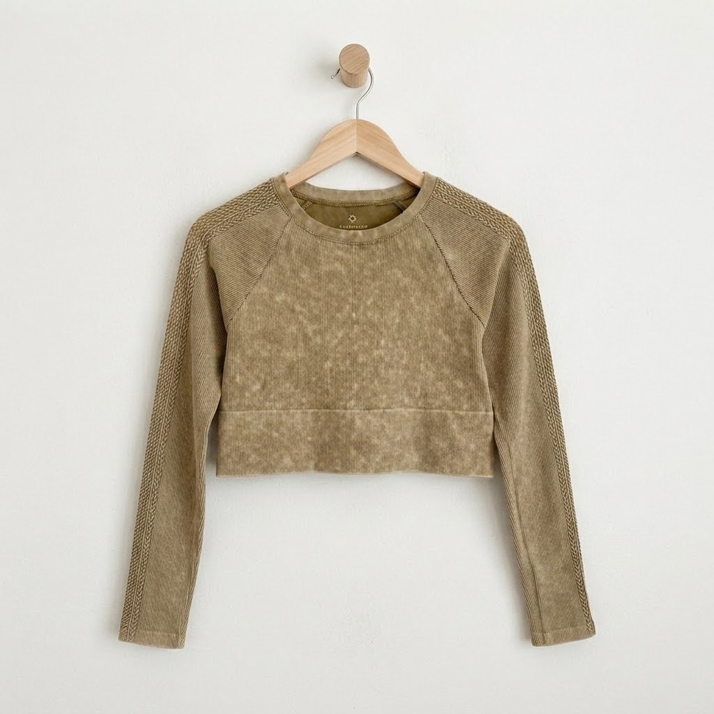 OFFLINE by Aerie Brown Ribbed Seamless Long Sleeve Crop Top Size Medium